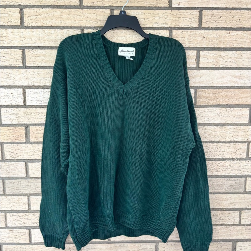Eddie Bauer Green V-Neck Sweater Relaxed Fit
